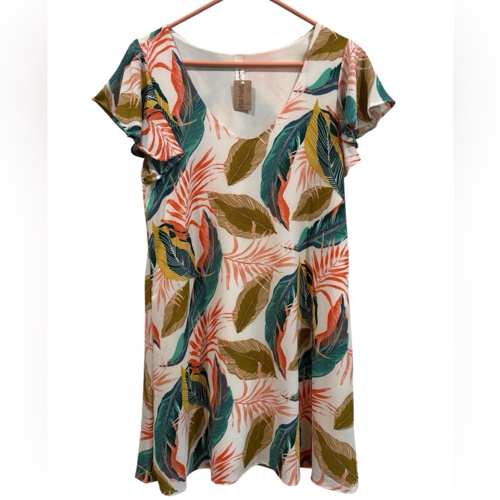 Urban Found NEW Mini Dress Small Tropical Leaf Print V Neck Short‎ Sleeve